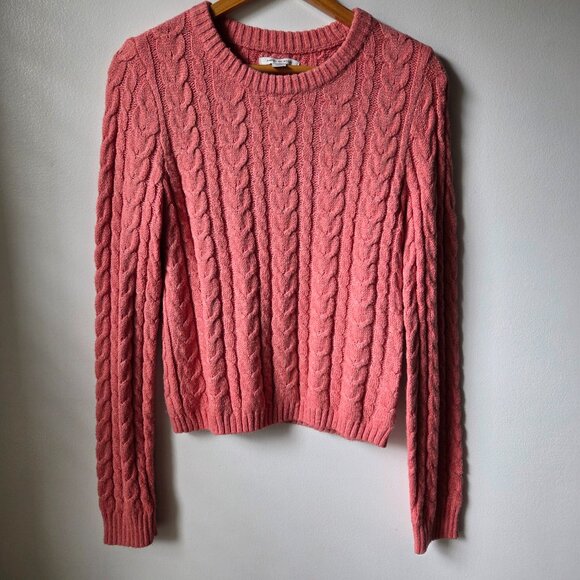 EUC AMERICAN EAGLE OUTFITTERS CORAL CABLE KNIT CREW NECK SWEATER SZ M - Picture 1 of 14